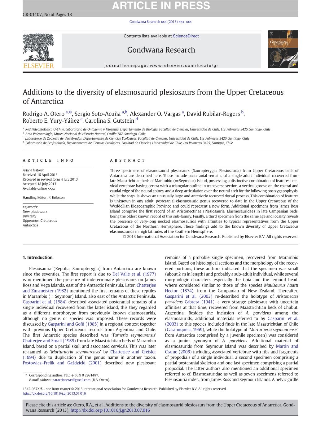 Additions to the Diversity of Elasmosaurid Plesiosaurs from the Upper Cretaceous of Antarctica