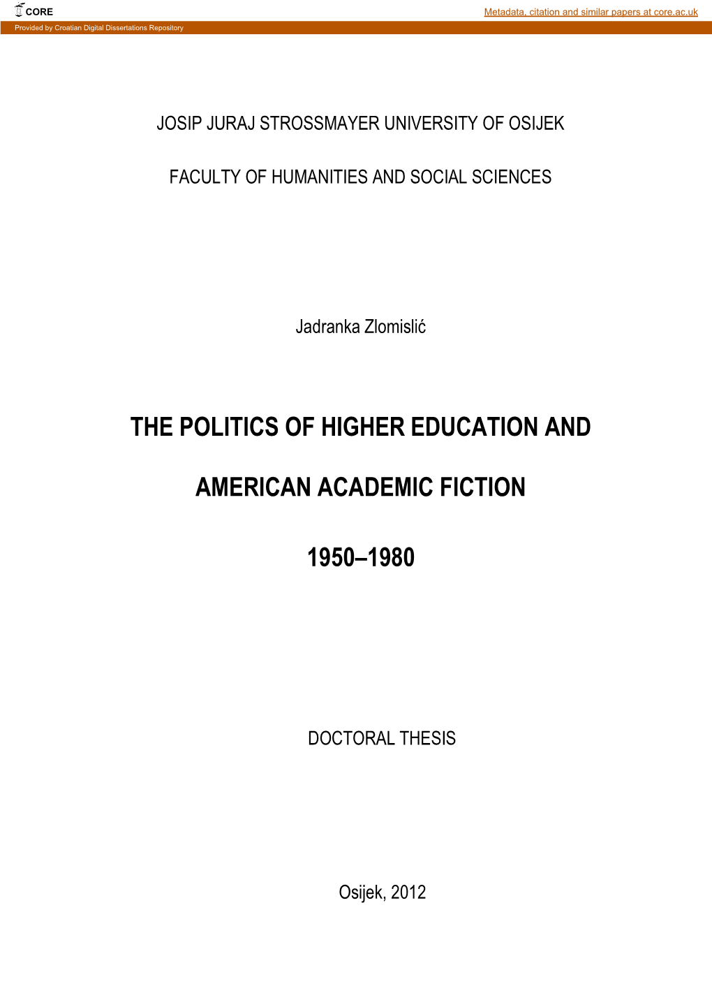 The Politics of Higher Education and American