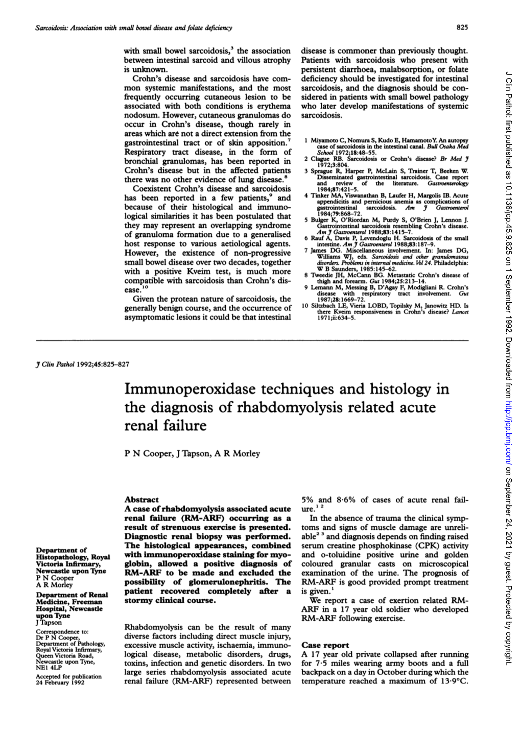 The Diagnosis of Rhabdomyolysis Relatedacute