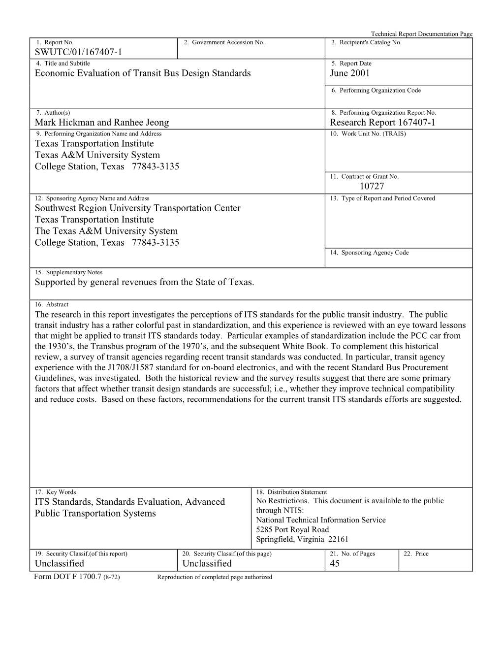 Technical Report Documentation Page 1