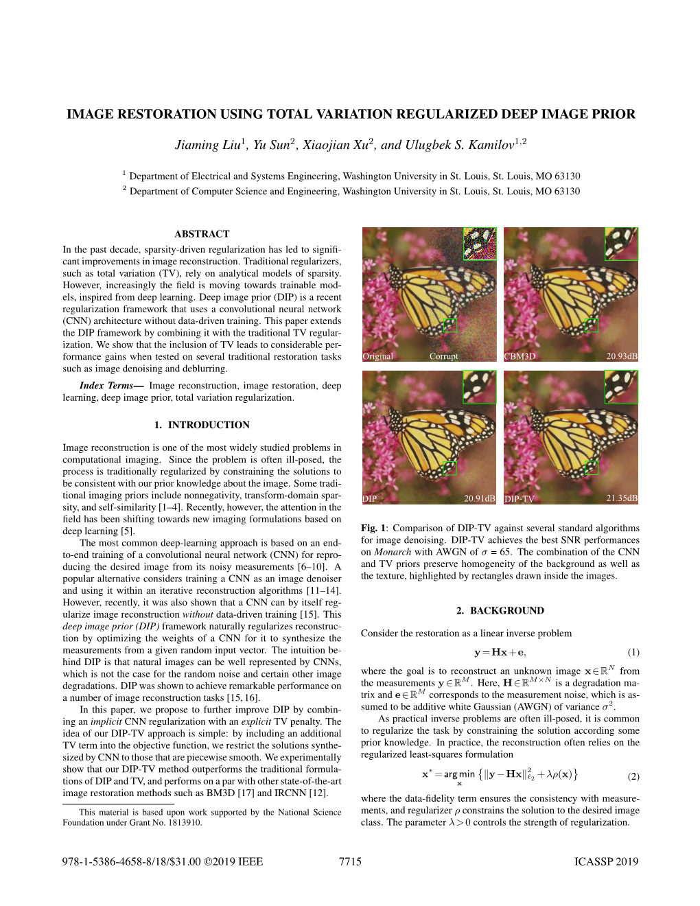 Image Restoration Using Total Variation Regularized Deep Image Prior