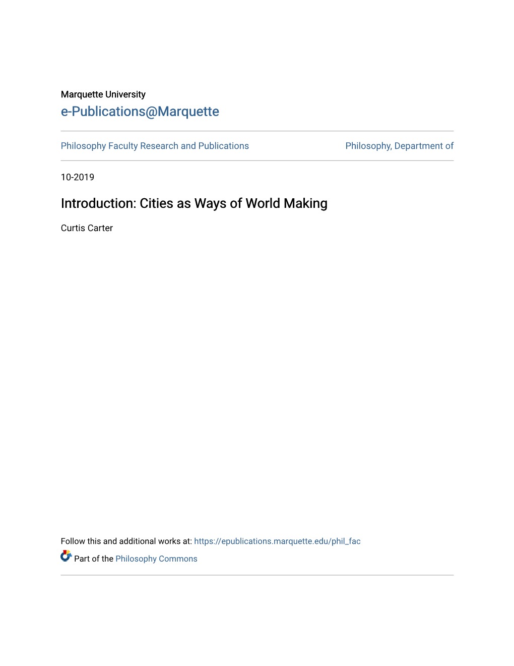 Introduction: Cities As Ways of World Making