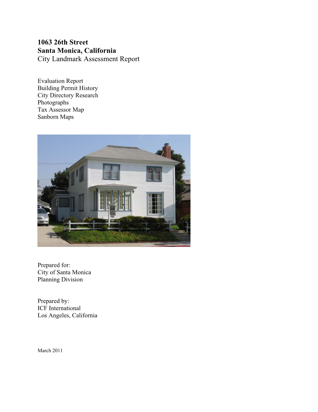 1063 26Th Street Santa Monica, California City Landmark Assessment Report