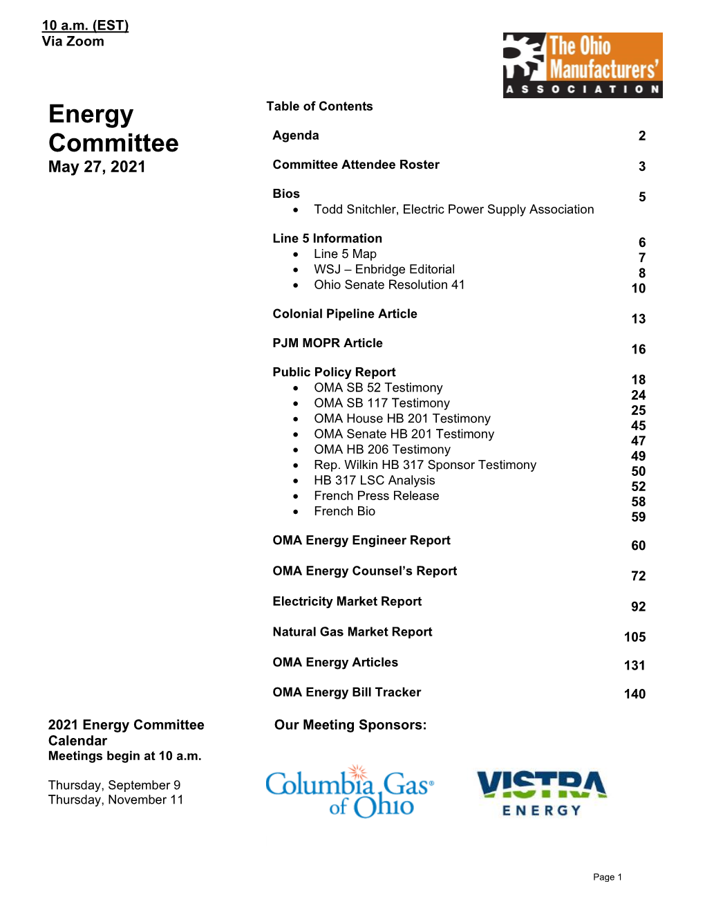 OMA Energy Committee Meeting Materials