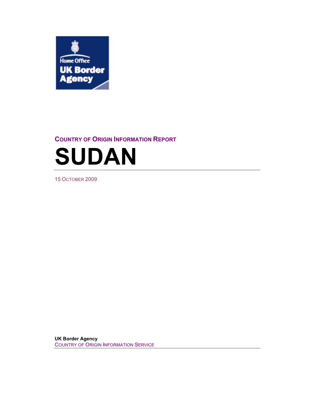 Country of Origin Information Report: Sudan October 2009