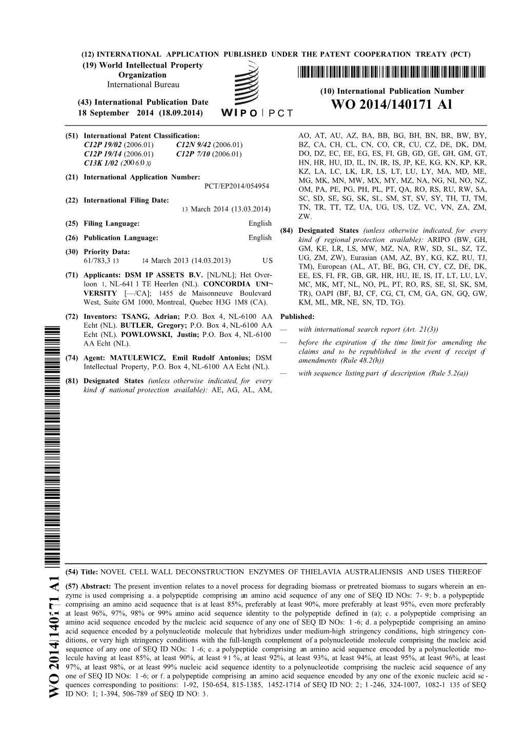 WO 2014/140171 Al 18 September 2014 (18.09.2014) P O P C T