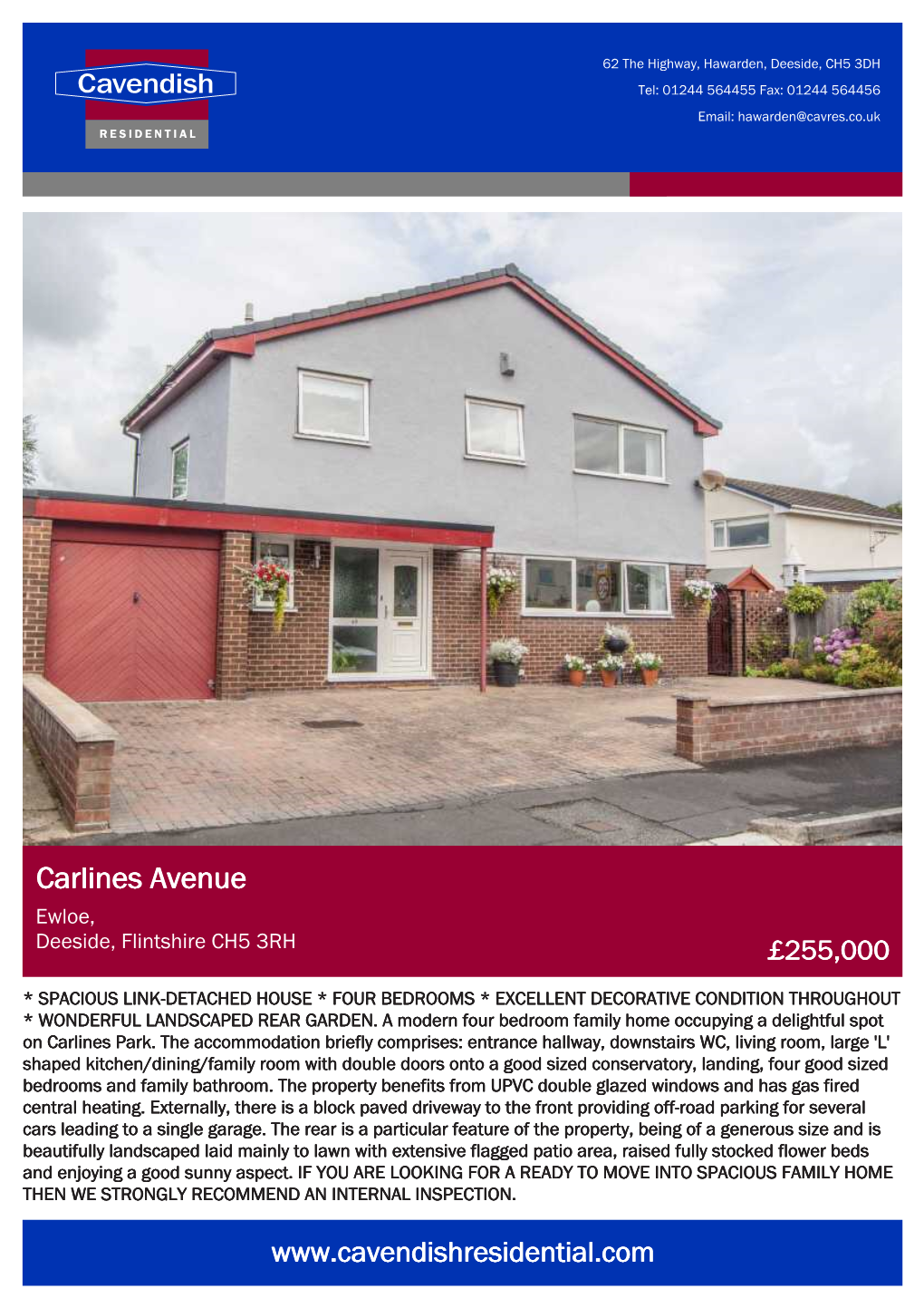 Carlines Avenue Ewloe, Deeside, Flintshire CH5 3RH £255,000