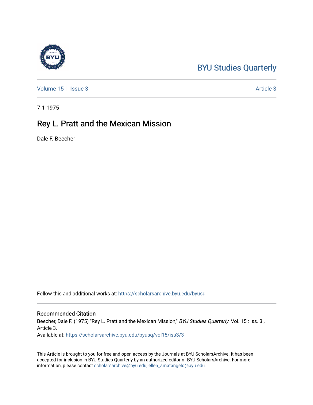 Rey L. Pratt and the Mexican Mission