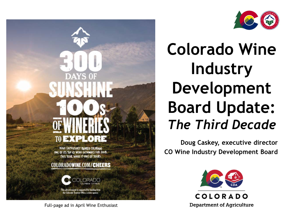 Colorado Wine Industry Development Board Update: the Third Decade