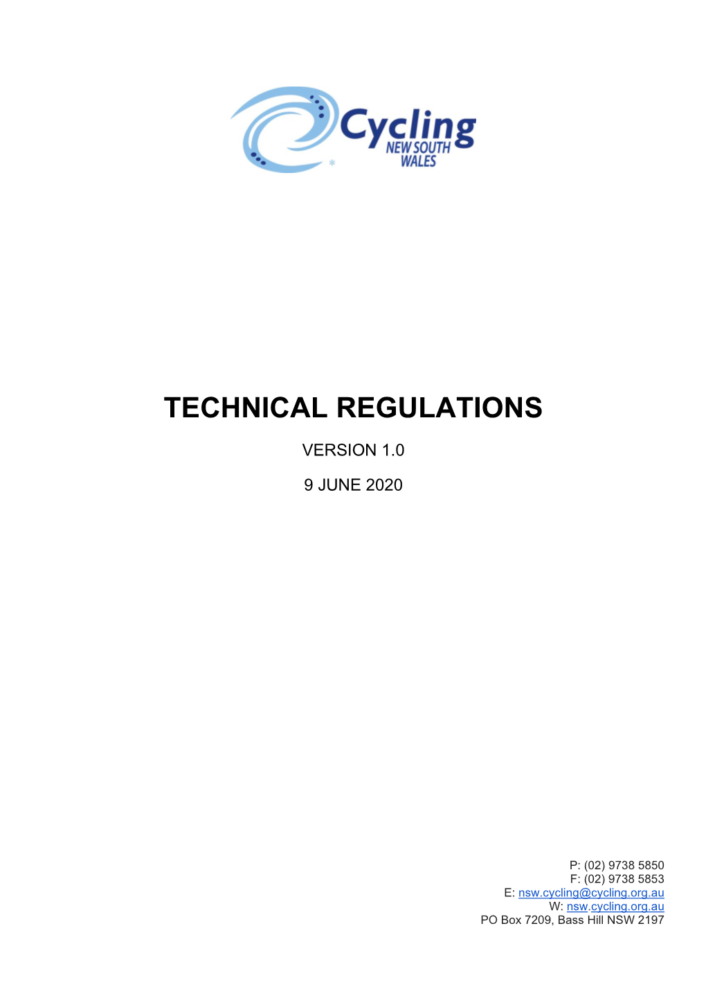 CNSW Technical Regulations Contents