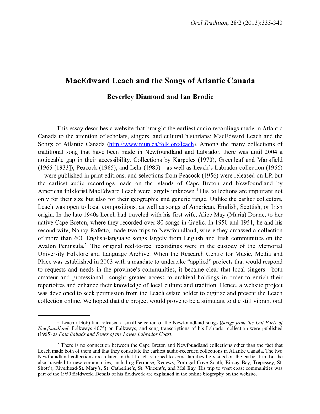 Macedward Leach and the Songs of Atlantic Canada