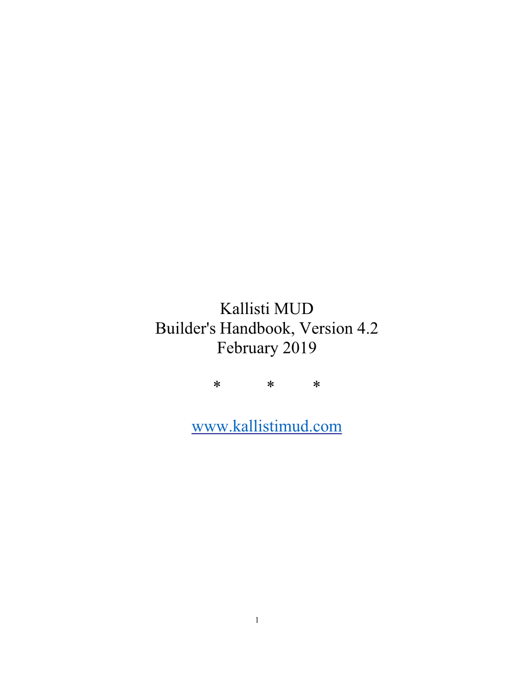 Kallisti MUD Builder's Handbook, Version 4.2 February 2019