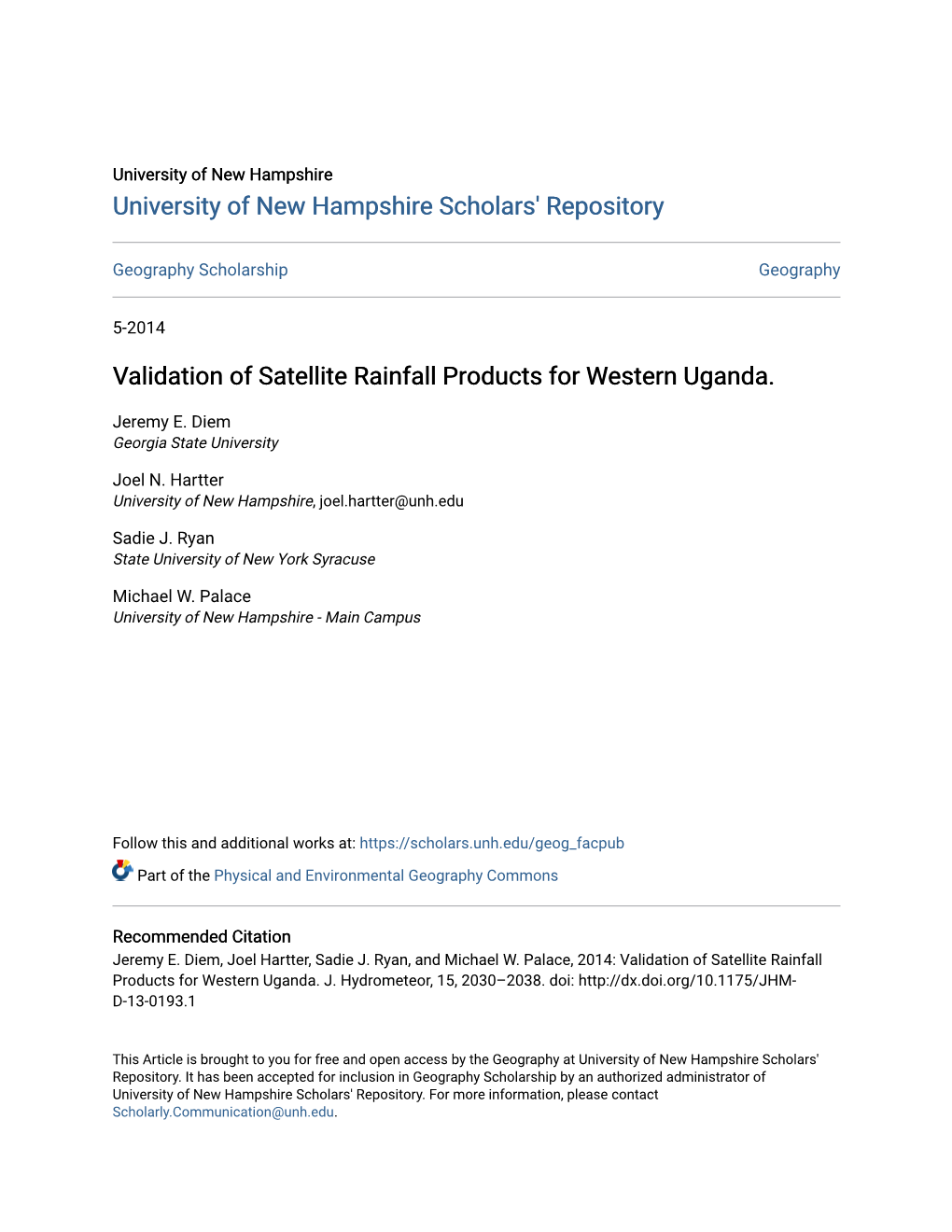 Validation of Satellite Rainfall Products for Western Uganda