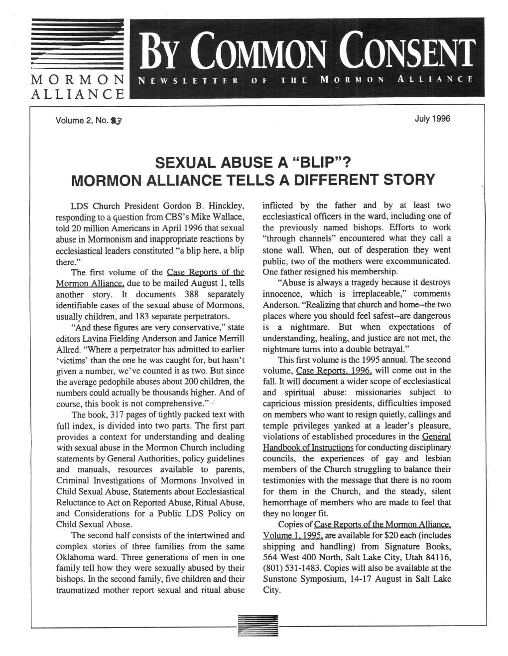 BY COMMON CONSENT MORMON Newsttriru 0 I the Mortmon ALLIANCE ALLIANCE