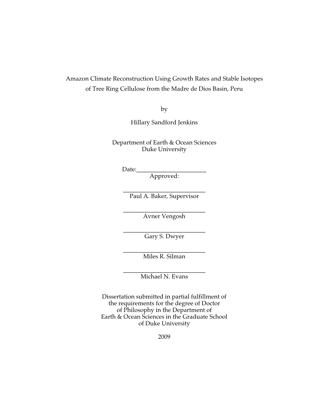 Amazon Climate Reconstruction Using Growth Rates and Stable Isotopes of Tree Ring Cellulose from the Madre De Dios Basin, Peru