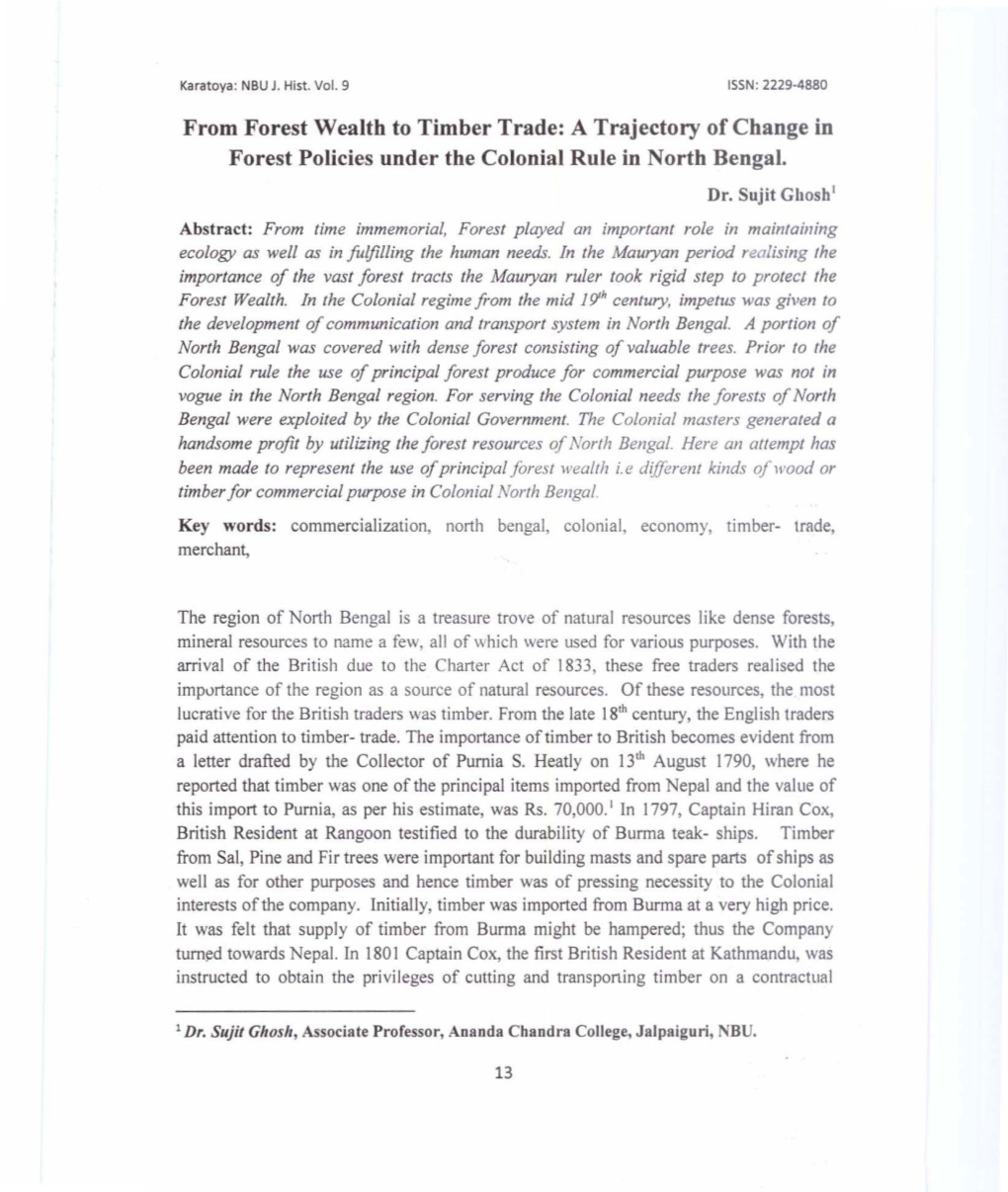 From Forest Wealth to Timber Trade: a Trajectory of Change in Forest Policies Under the Colonial Rule in North Bengal