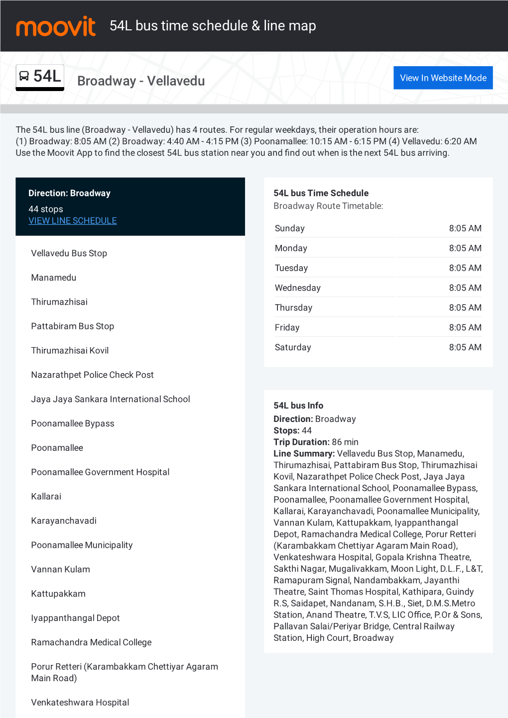 54L Bus Time Schedule & Line Route