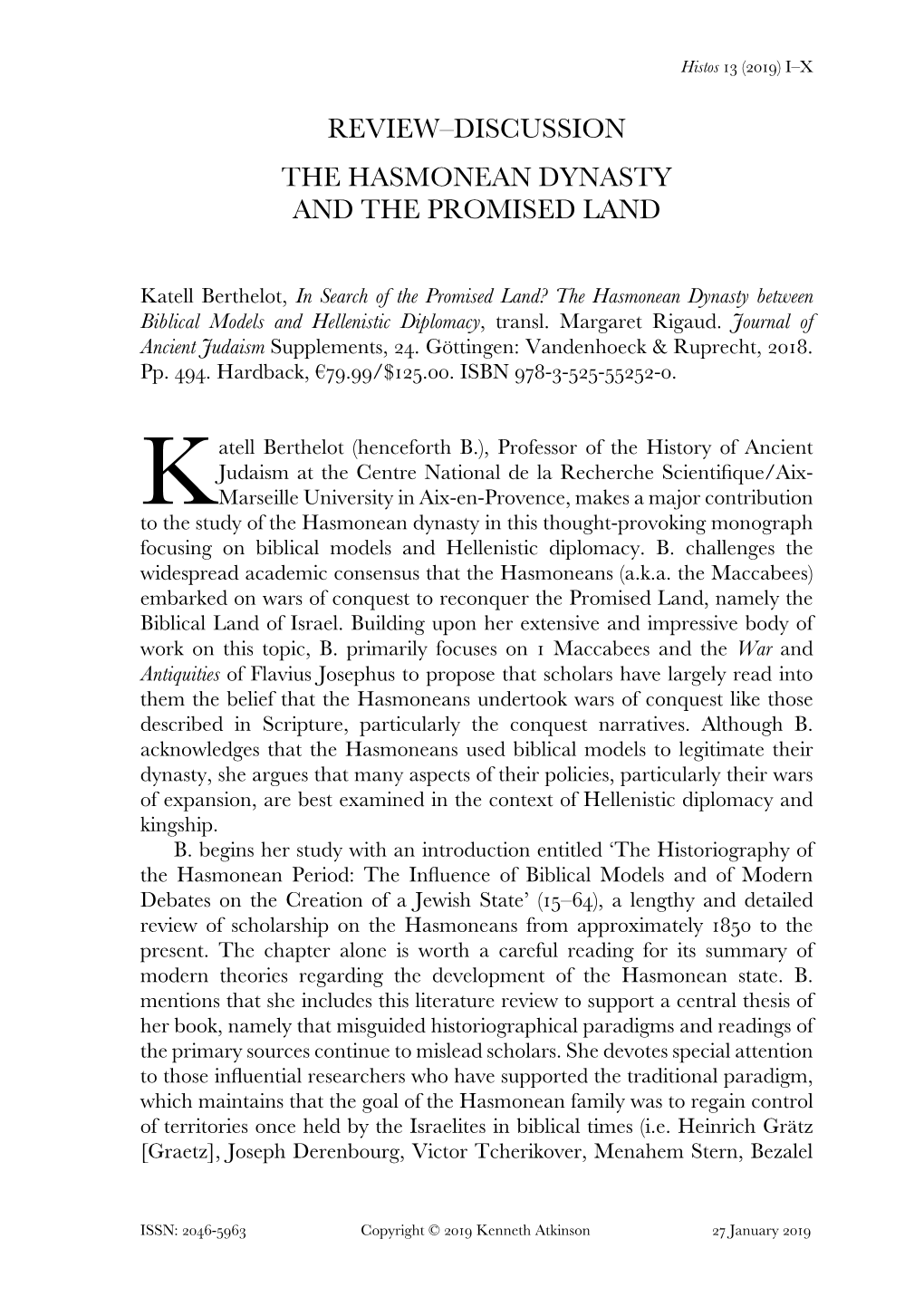 The Hasmonean Dynasty and the Promised Land