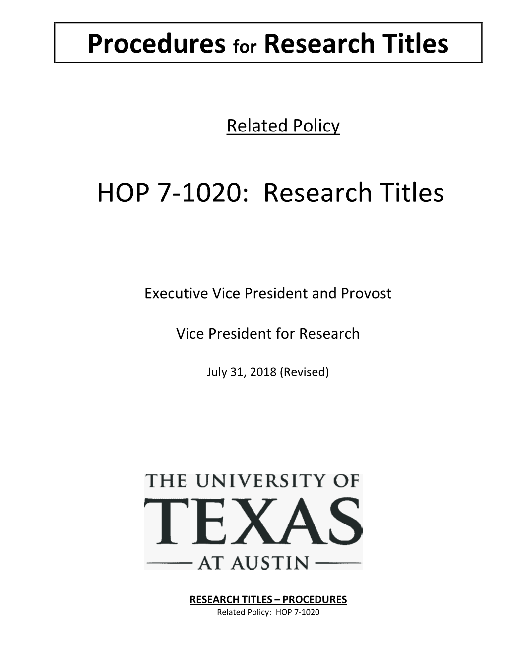 Procedures for Research Titles HOP 7-1020