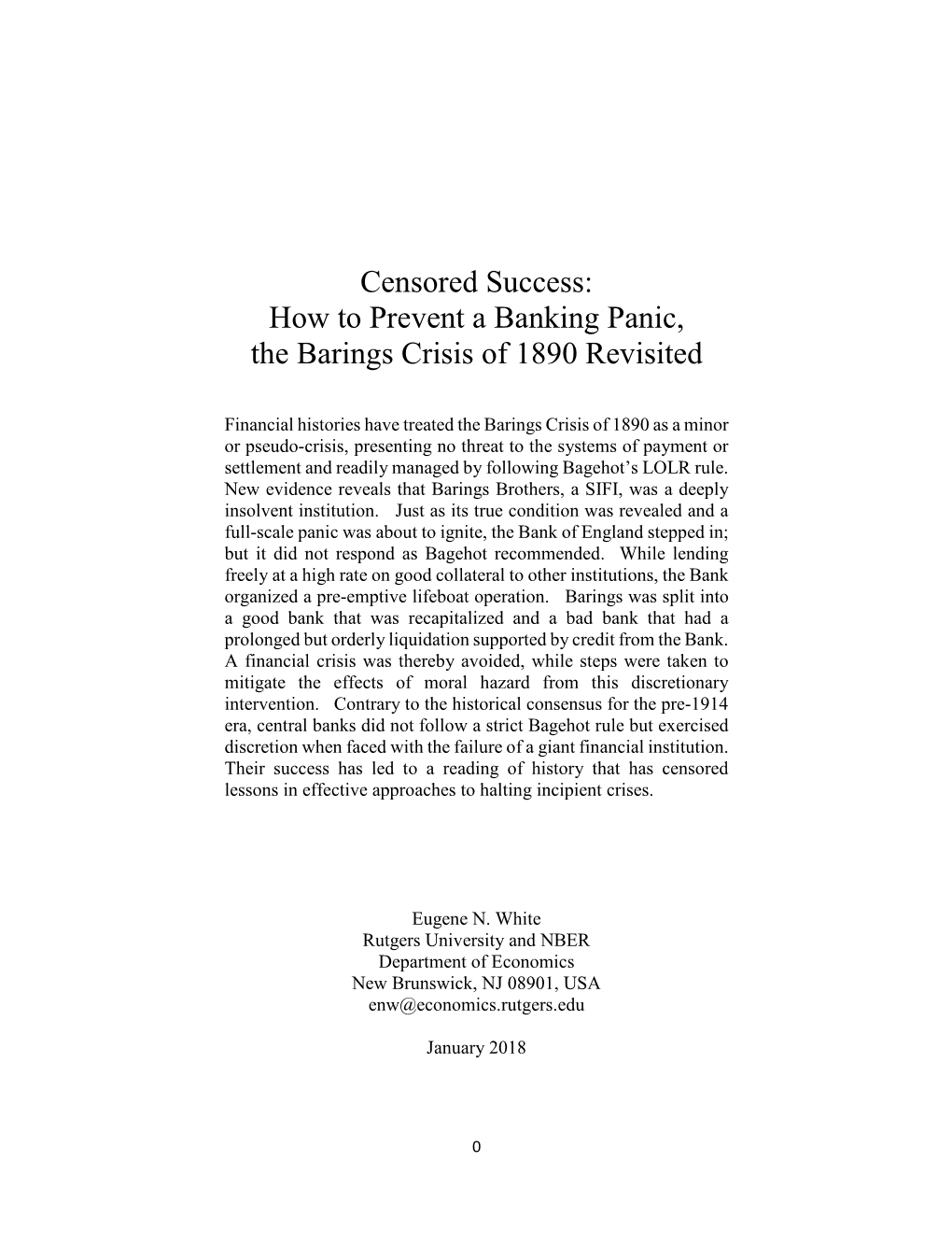 Censored Success: How to Prevent a Banking Panic, the Barings Crisis of 1890 Revisited