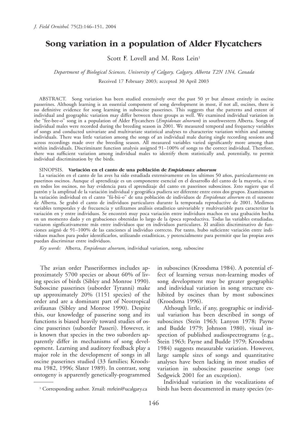 Song Variation in a Population of Alder Flycatchers