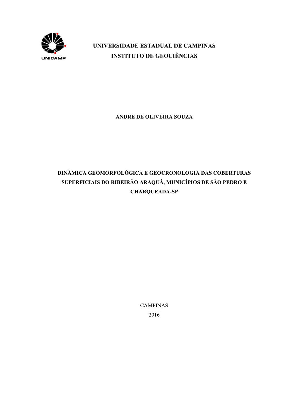Universidade Estadual De Campinas Instituto De Geociências