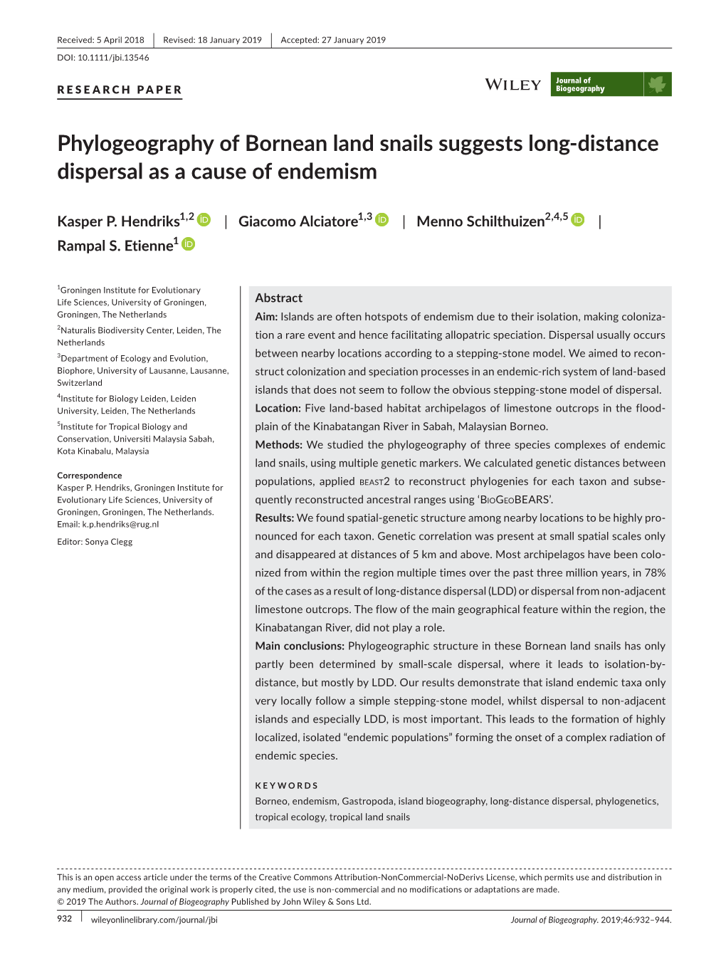 Phylogeography of Bornean Land Snails Suggests Long‐Distance