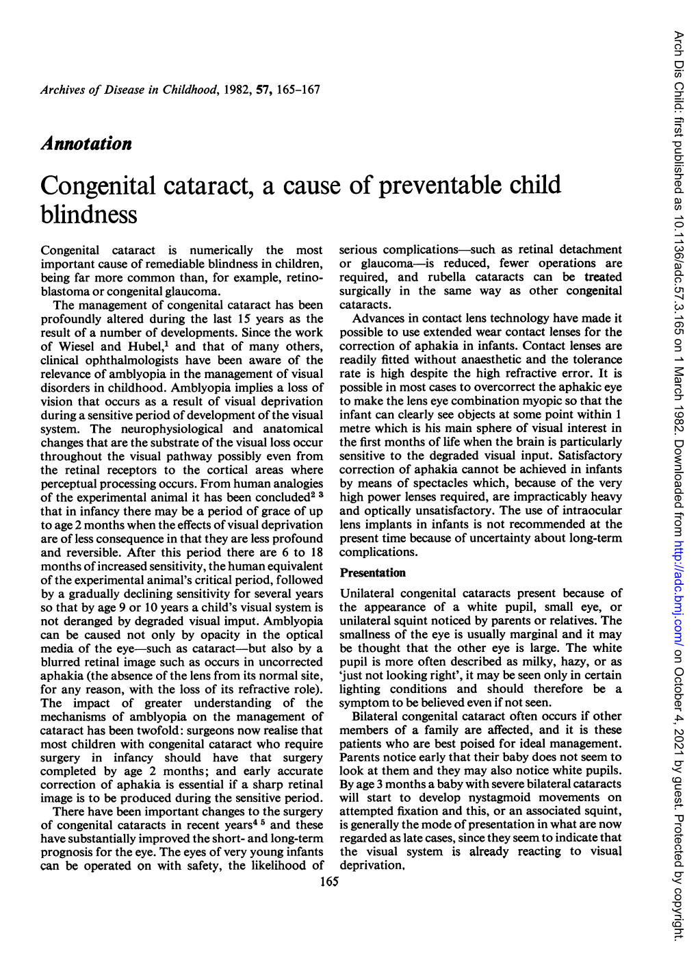 Congenital Cataract, a Cause of Preventable Child Blindness
