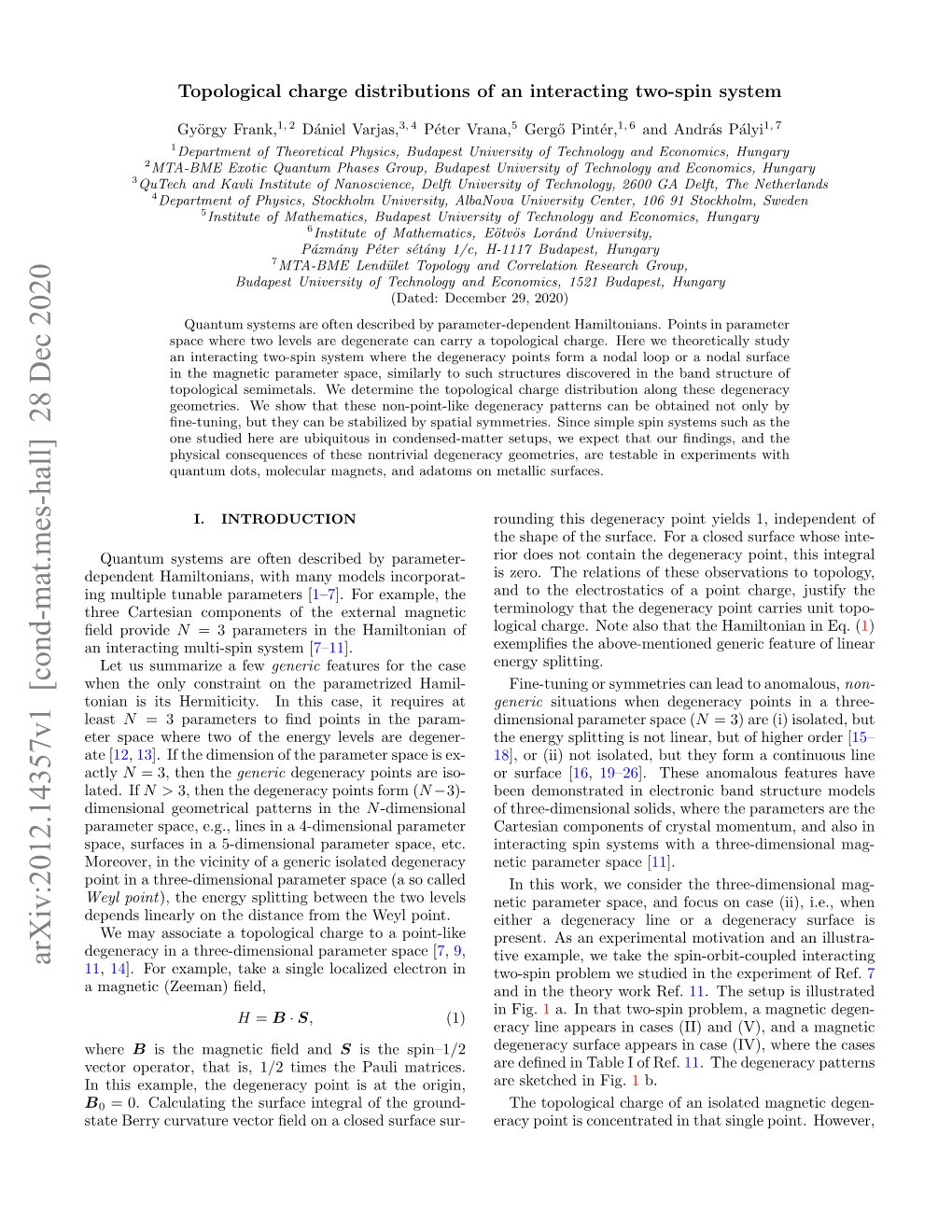 Arxiv:2012.14357V1 [Cond-Mat.Mes-Hall] 28 Dec 2020 11, 14]