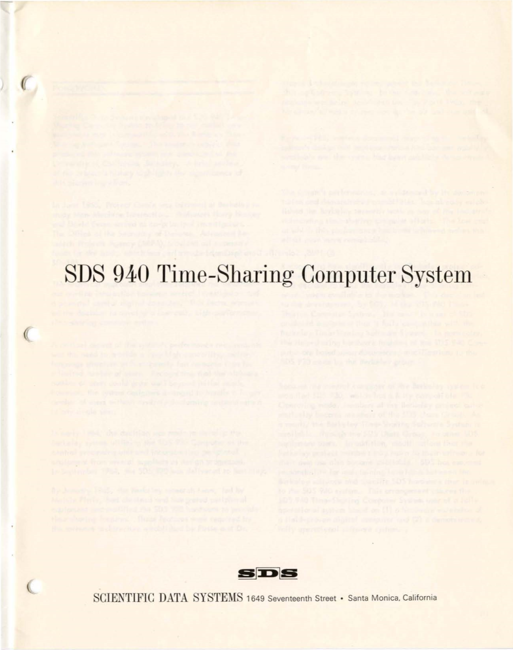 SDS 940 Time-Sharing Computer System, 1965