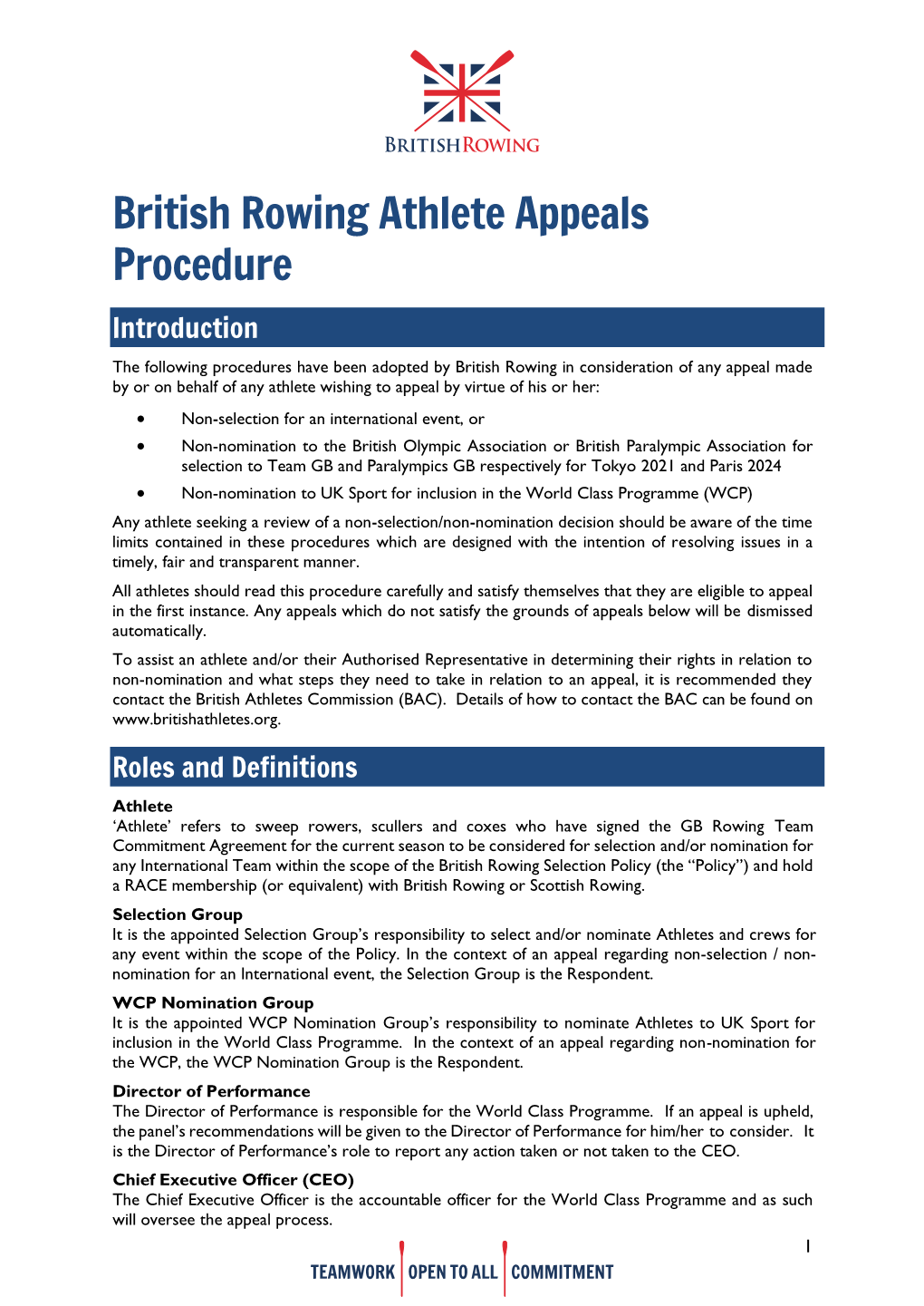 British Rowing Athlete Appeals Procedure