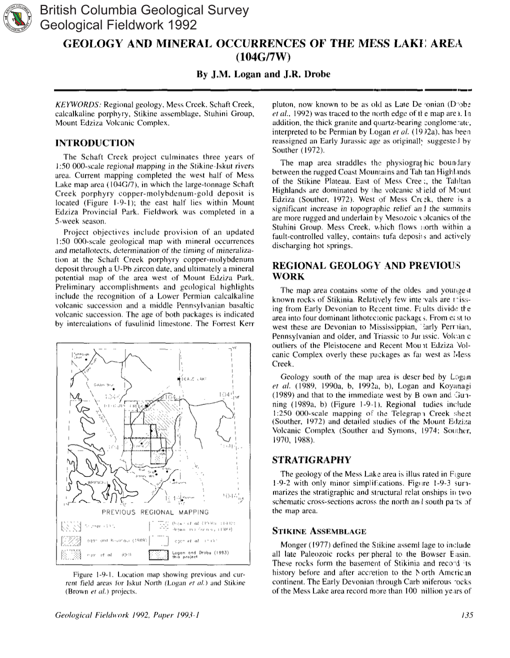 British Columbia Geological Survey Geological Fieldwork 1992