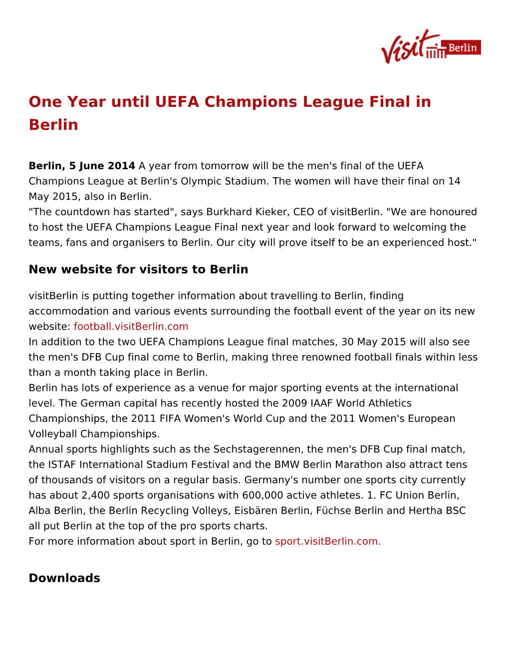 One Year Until UEFA Champions League Final in Berlin