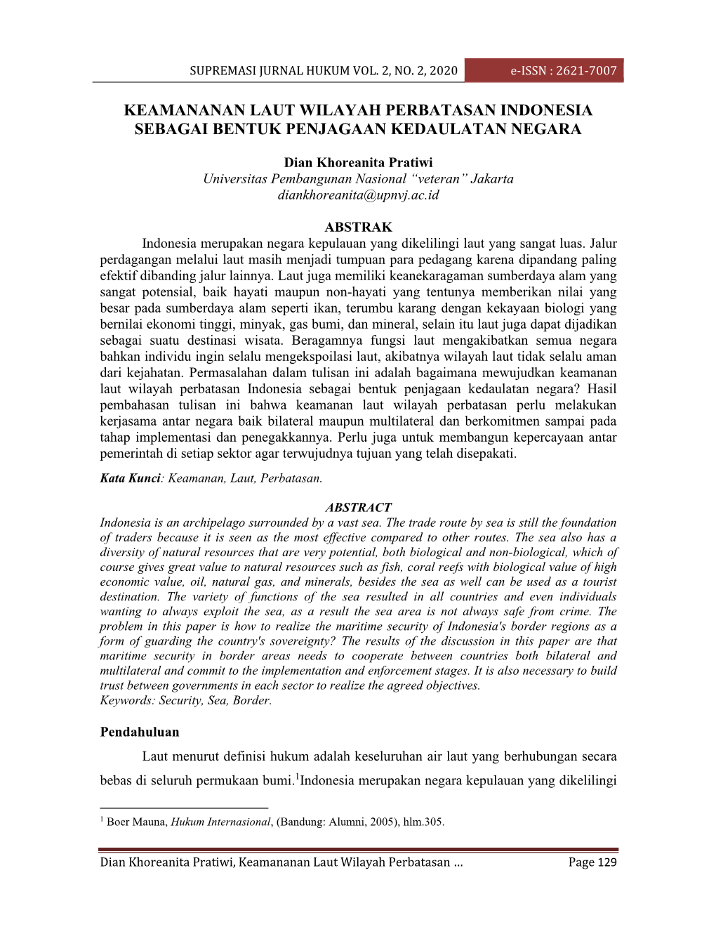 Supremasi Jurnal Hukum Vol. 3, No. 1, 2020