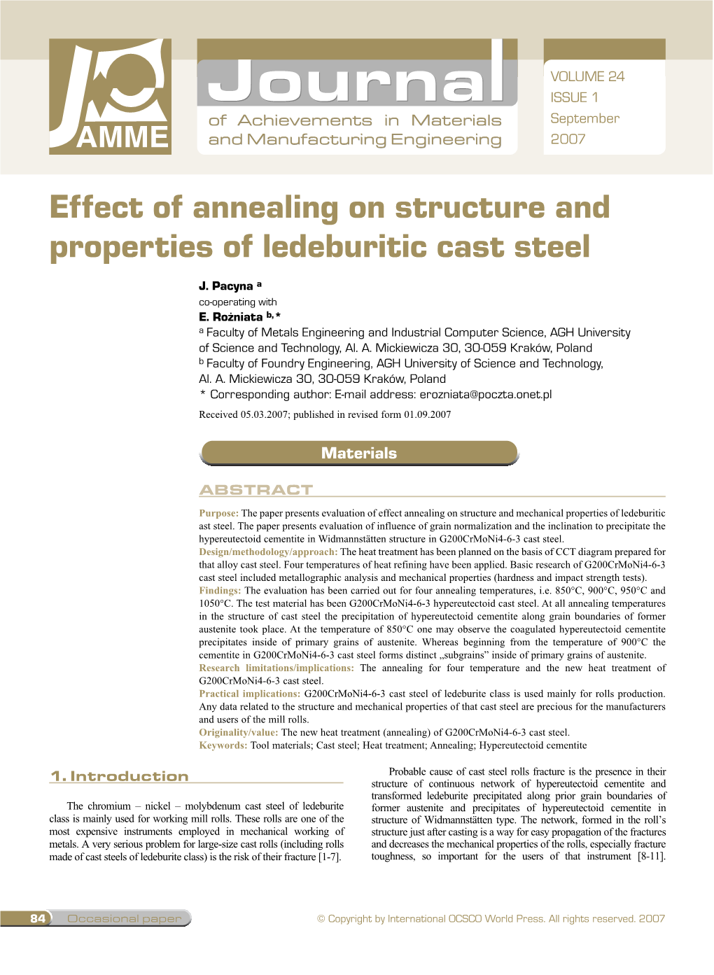 Effect of Annealing on Structure and Properties of Ledeburitic Cast Steel