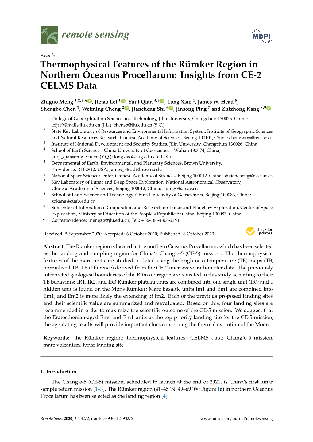 Thermophysical Features of the Rümker Region in Northern Oceanus Procellarum: Insights from CE-2 CELMS Data