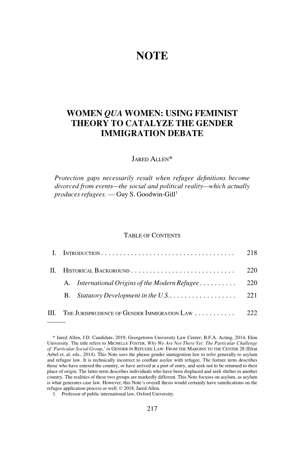 Women Qua Women: Using Feminist Theory to Catalyze the Gender Immigration Debate