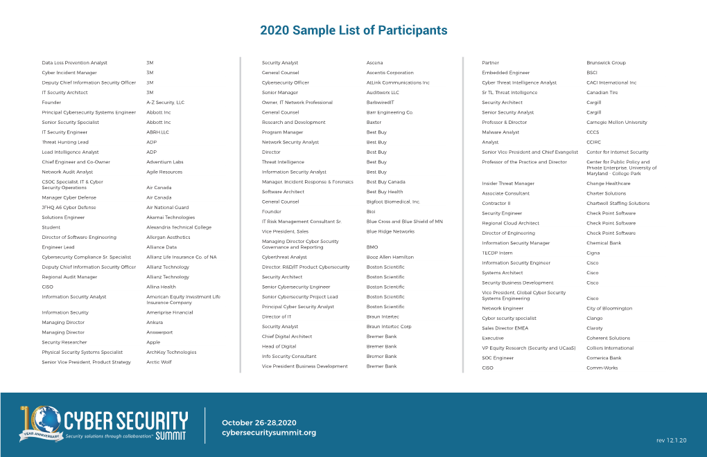 2020 Sample List of Participants