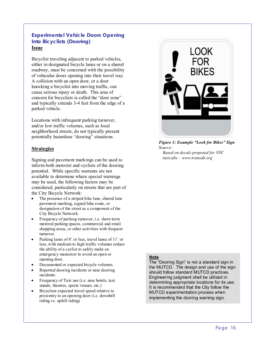 Experimental Vehicle Doors Opening Into Bicyclists (Dooring) Issue