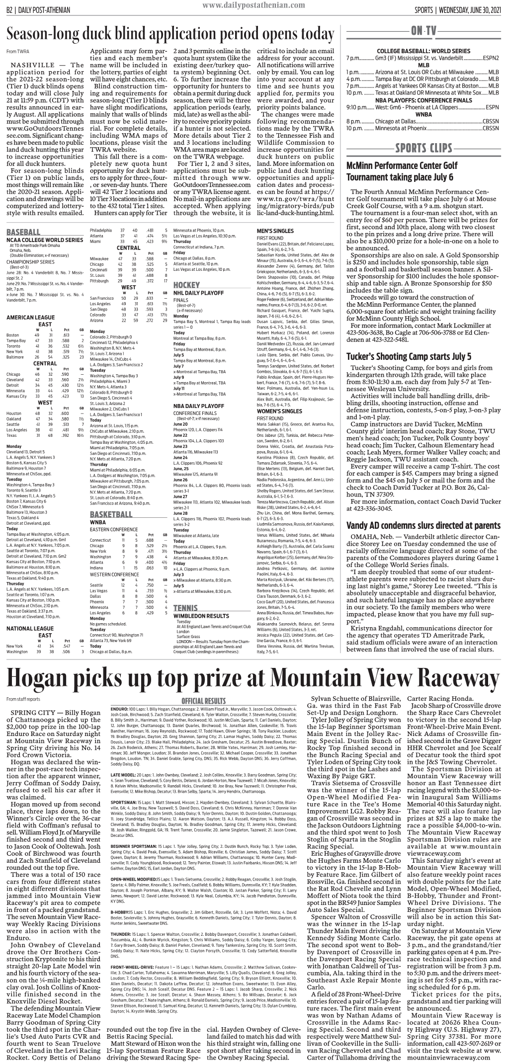 Hogan Picks up Top Prize at Mountain View Raceway from Staff Reports OFFICIAL RESULTS Sylvan Schuette of Blairsville, Carter Racing Honda