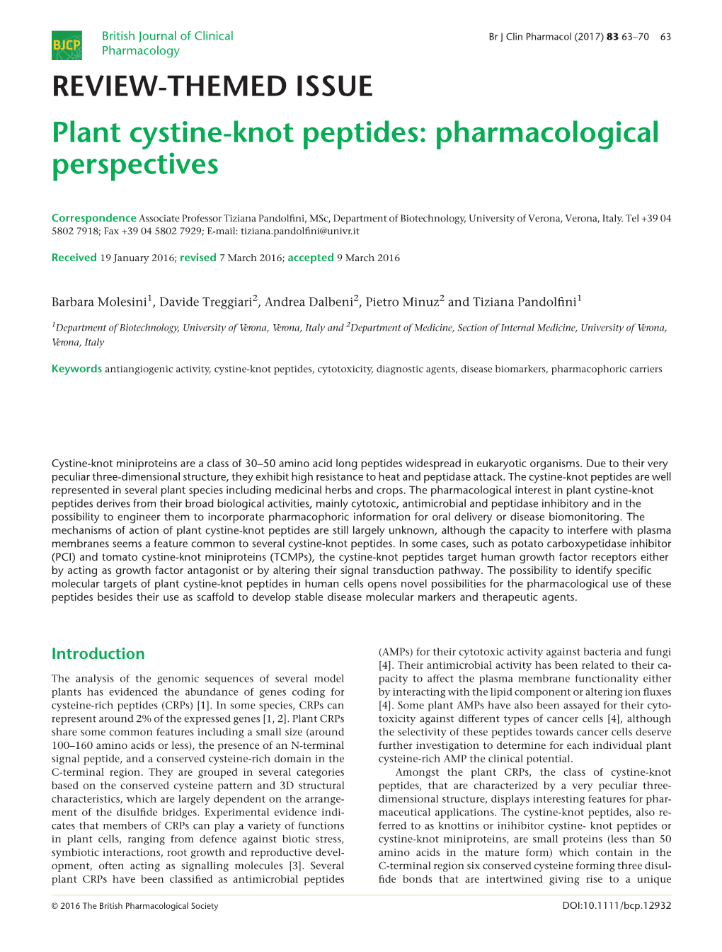 Plant Cystine-Knot Peptides: Pharmacological Perspectives