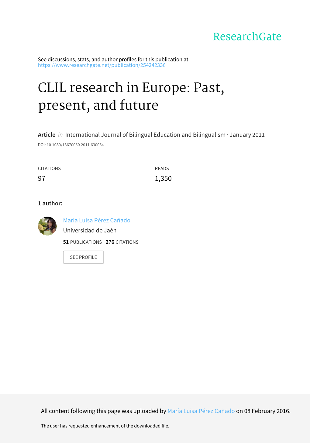 CLIL Research in Europe: Past, Present, and Future
