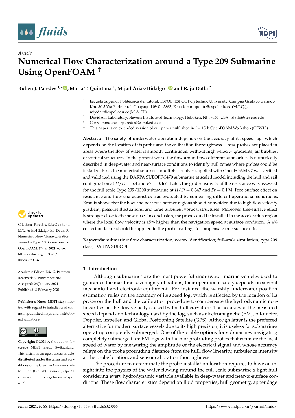 Numerical Flow Characterization Around a Type 209 Submarine Using Openfoam †