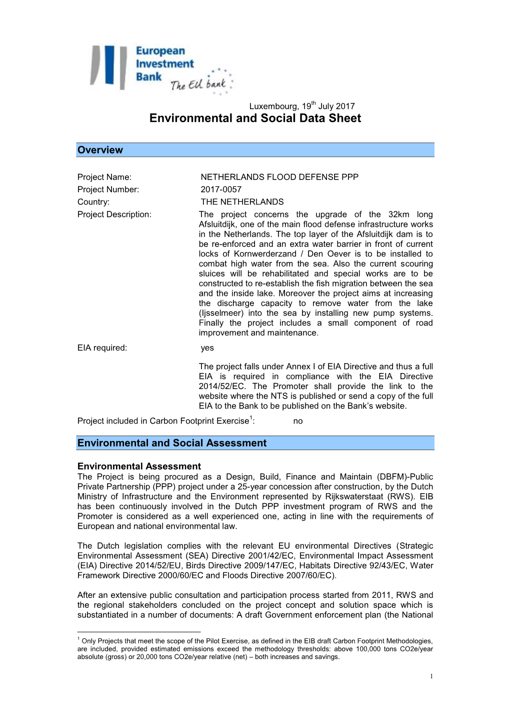 Environmental and Social Data Sheet