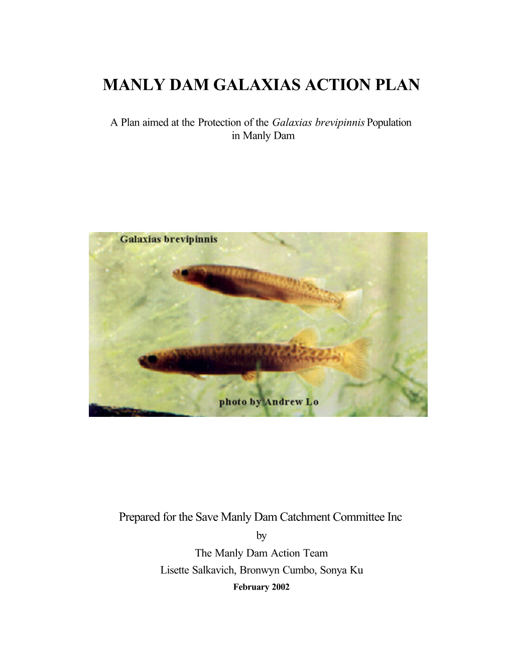 Manly Dam Galaxias Action Plan
