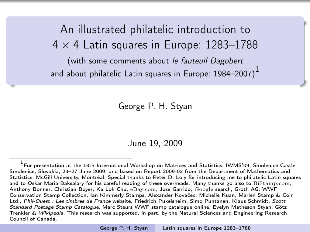 An Illustrated Philatelic Introduction to 4 4 Latin Squares in Europe