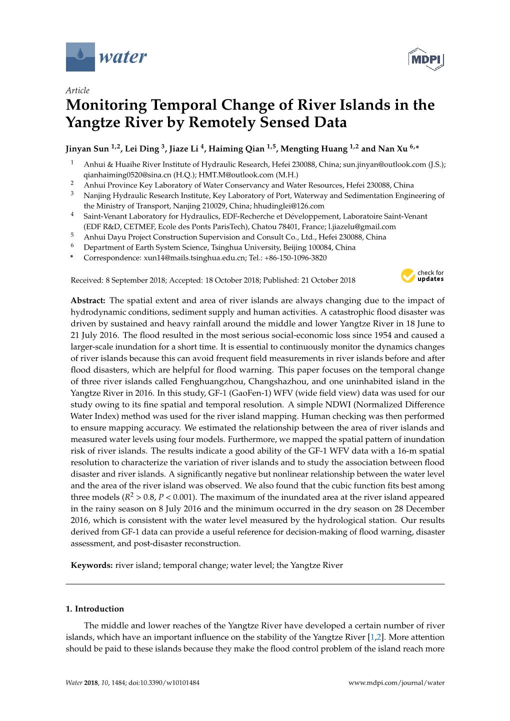 Monitoring Temporal Change of River Islands in the Yangtze River by Remotely Sensed Data