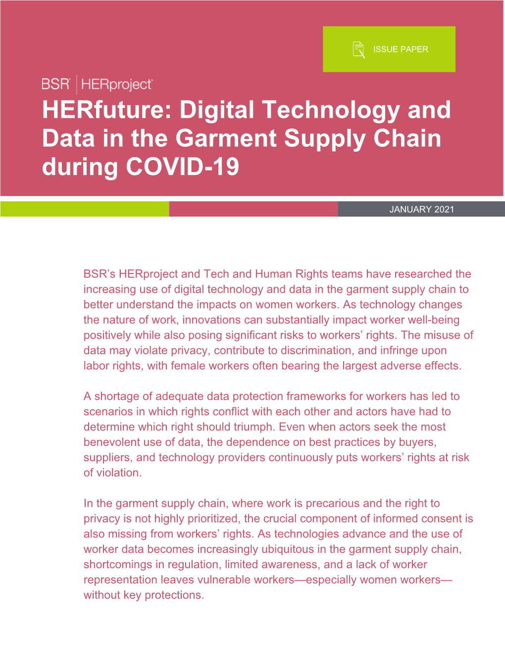 Herfuture: Digital Technology and Data in the Garment Supply Chain During COVID-19