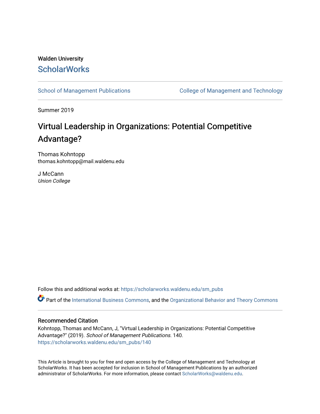 Virtual Leadership in Organizations: Potential Competitive Advantage?