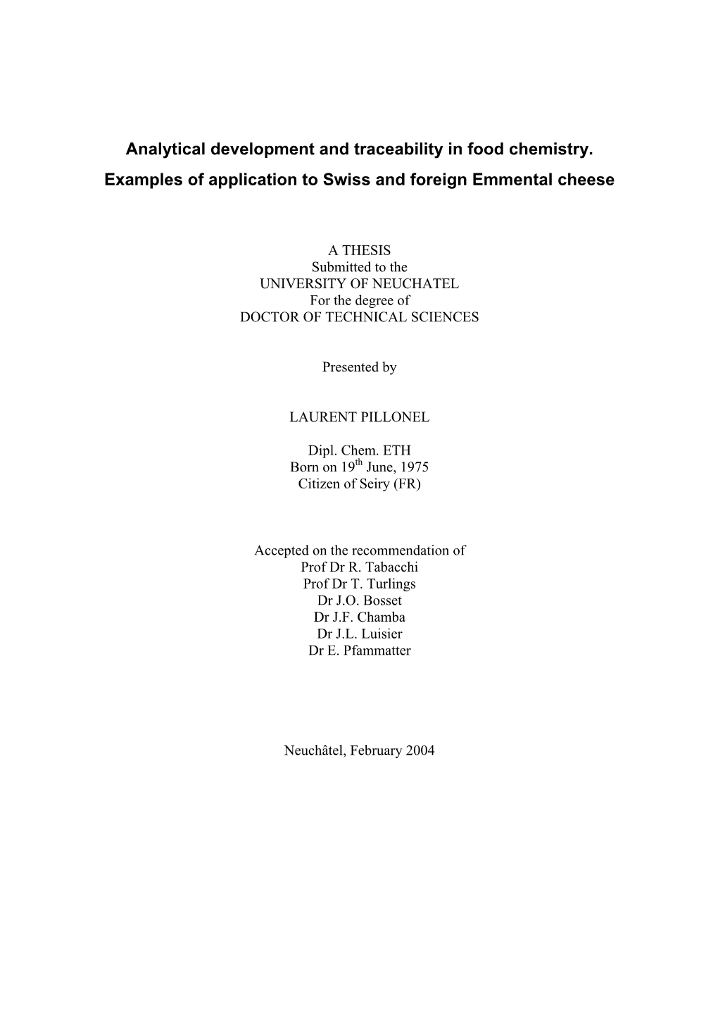 Analytical Development and Traceability in Food Chemistry